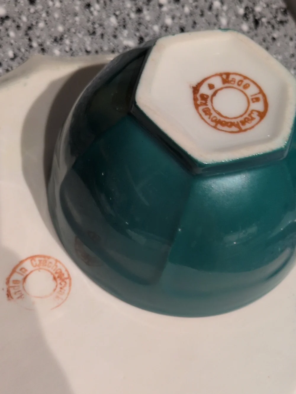 Vintage Czechoslovakia Teal Porcelain Snack Set - 3 Cups & Plates